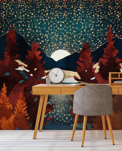 papel de parede de laranjeiras e céu noturno