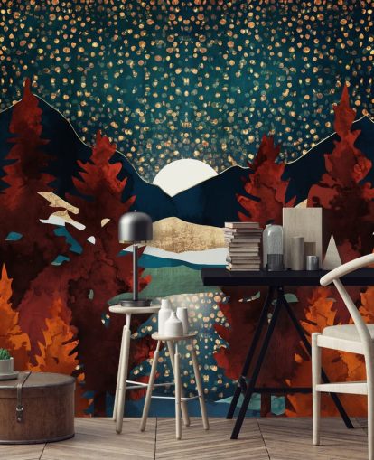 orange trees and night sky wallpaper