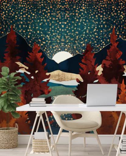 orange trees and night sky wallpaper