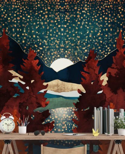 orange trees and night sky wallpaper