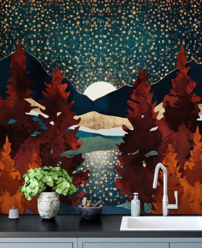 orange trees and night sky wallpaper