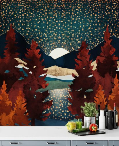 orange trees and night sky wallpaper