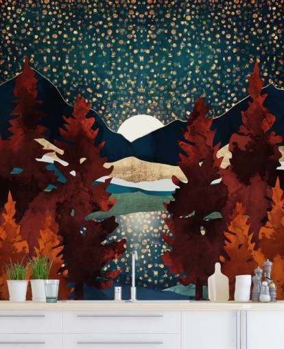 orange trees and night sky wallpaper