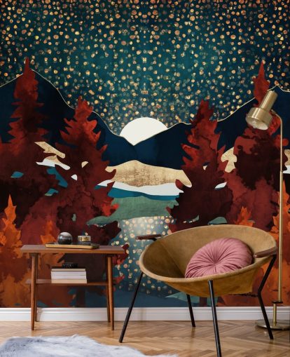 orange trees and night sky wallpaper