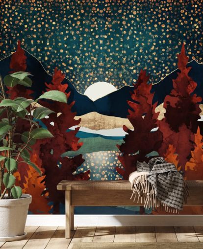 orange trees and night sky wallpaper