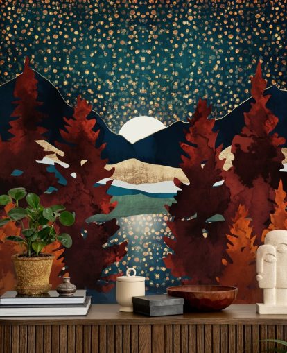 orange trees and night sky wallpaper