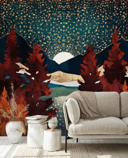 orange trees and night sky wallpaper