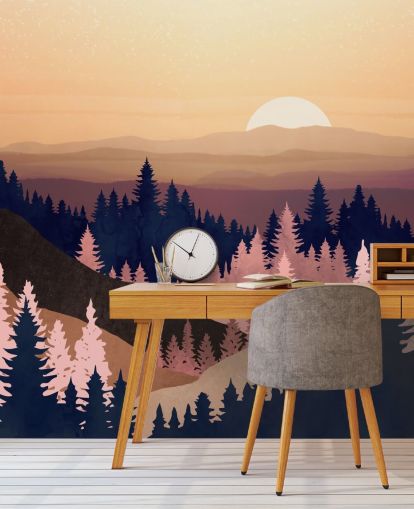 marinha, roxo, papel de parede da paisagem da árvore rosa marinha, roxo, papel de parede da paisagem da árvore rosa