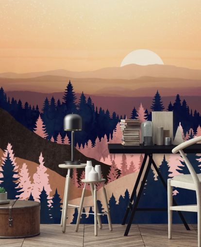 navy, purple, pink tree landscape wallpaper navy, purple, pink tree landscape wallpaper