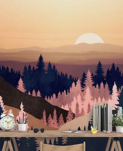 navy, purple, pink tree landscape wallpaper navy, purple, pink tree landscape wallpaper