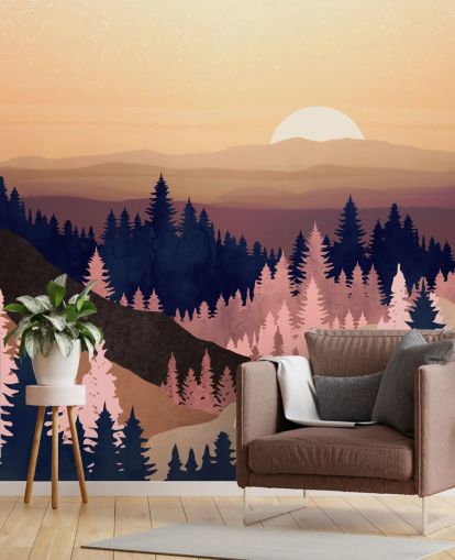 marine, paars, roze boom landschap behang marine, paars, roze boom landschap behang