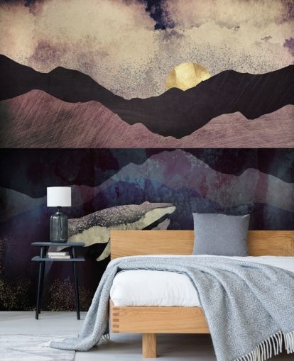 dark purple, black and blue whale and calf wallpaper