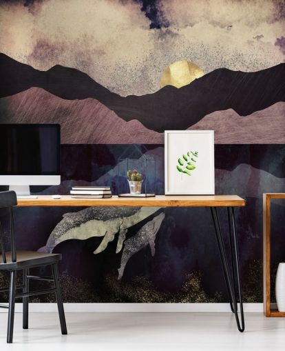 mørk lilla, svart og blå hval og kalv tapet