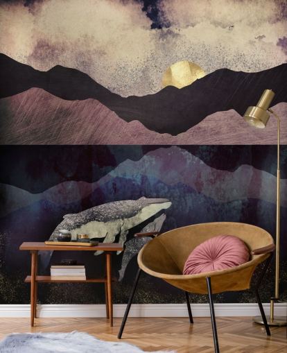 dark purple, black and blue whale and calf wallpaper
