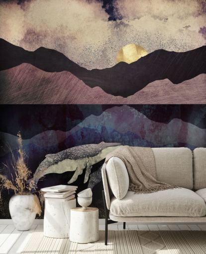 dark purple, black and blue whale and calf wallpaper