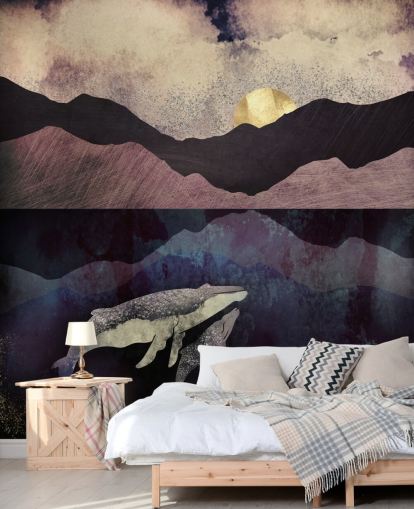 papel pintado de ballenas y terneros morado oscuro, negro y azul papel pintado de ballenas y terneros morado oscuro, negro y azul