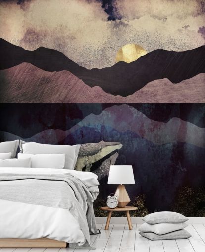 papel de parede de baleia e bezerro roxo escuro, preto e azul