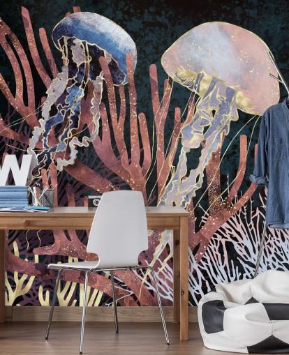 papel de parede de água-viva rosa, roxo, ouro