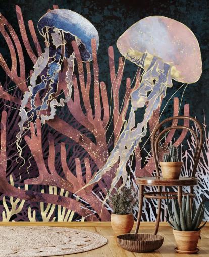 pink, purple, gold jellyfish wallpaper