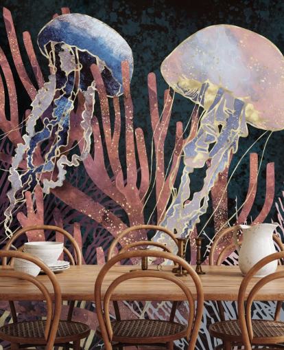 pink, purple, gold jellyfish wallpaper