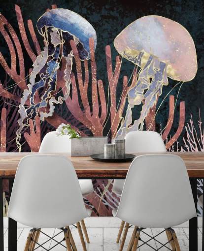 rosa, lila, goldene Quallen-Tapete