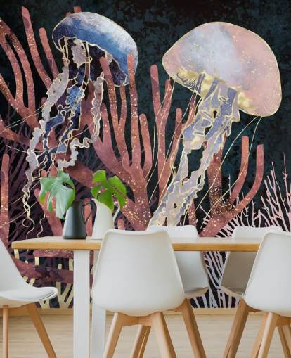 pink, purple, gold jellyfish wallpaper