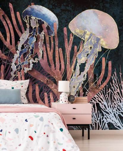 pink, purple, gold jellyfish wallpaper