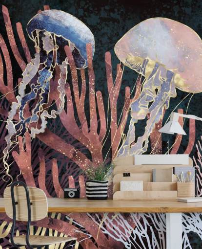 pink, purple, gold jellyfish wallpaper