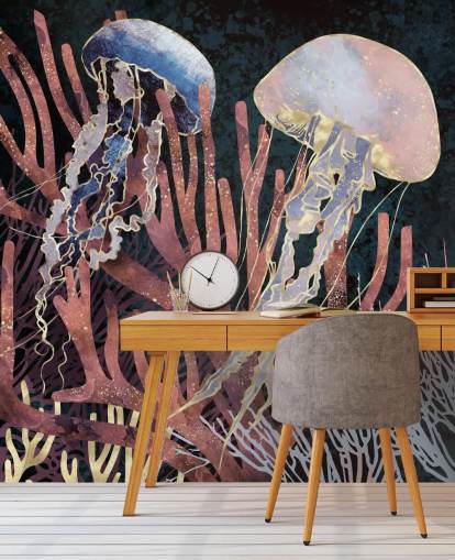 pink, purple, gold jellyfish wallpaper