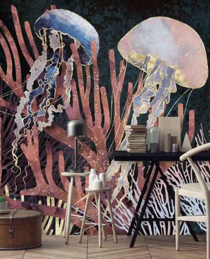 rosa, lila, goldene Quallen-Tapete