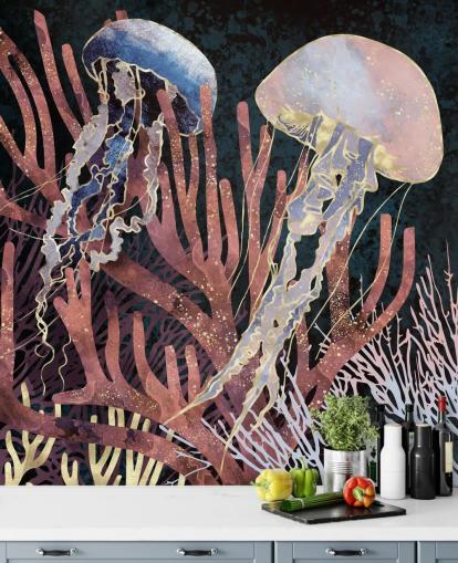 papel pintado de medusas rosadas, moradas y doradas papel pintado de medusas rosadas, moradas y doradas