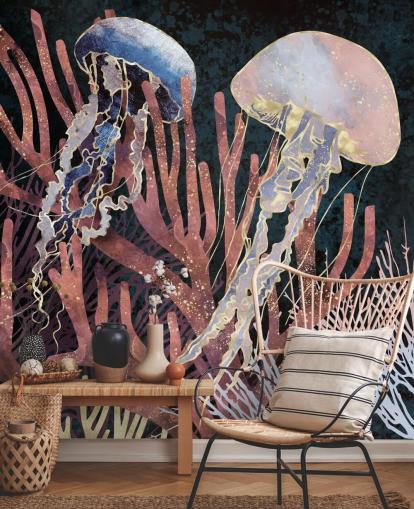 pink, purple, gold jellyfish wallpaper