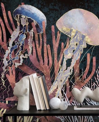 rosa, lila, goldene Quallen-Tapete