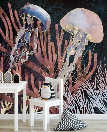 rosa, lila, goldene Quallen-Tapete