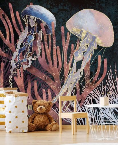 pink, purple, gold jellyfish wallpaper