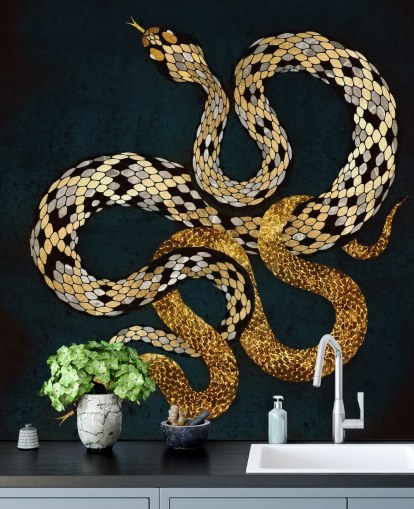 papel de parede de cobras de cor azul escuro, dourado e prateado papel de parede de cobras de cor azul escuro, dourado e prateado