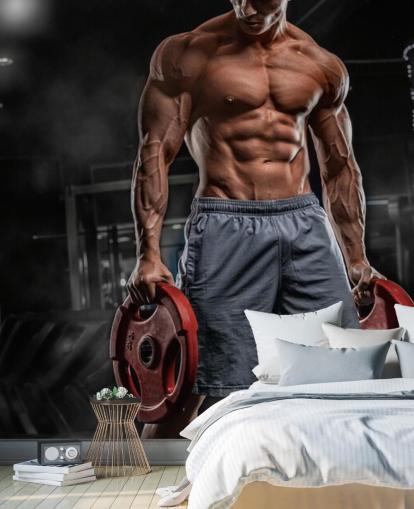 fondo de pantalla de hombre culturista fuerte sosteniendo pesas
