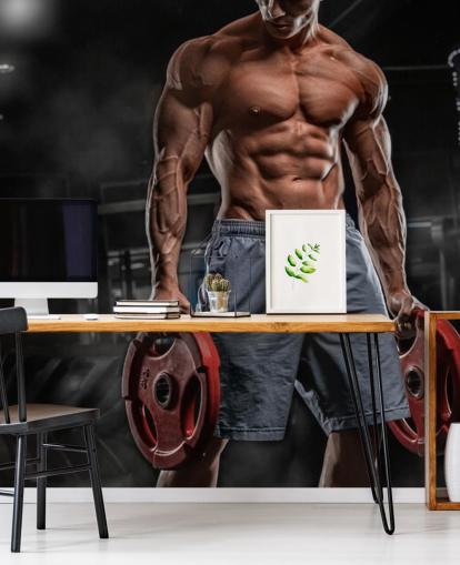 fondo de pantalla de hombre culturista fuerte sosteniendo pesas