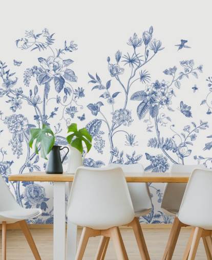 blue and white oriental floral wallpaper