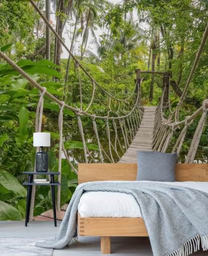 Papier Peint Pont en Bois et Corde dans une Jungle Papier Peint Pont en Bois et Corde dans une Jungle