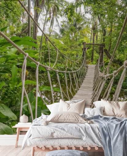 Wood and Rope Bridge in a Jungle Wallpaper Wood and Rope Bridge in a Jungle Wallpaper