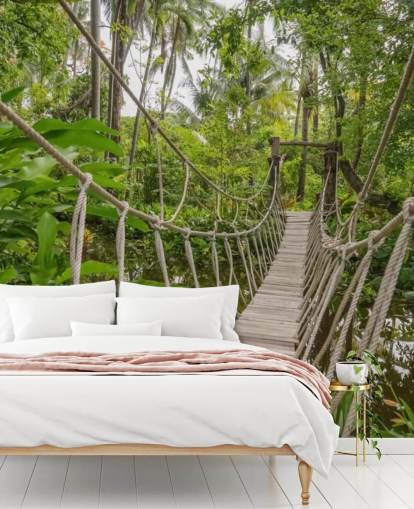 Papier Peint Pont en Bois et Corde dans une Jungle
