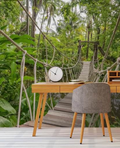 Papel pintado Puente de madera y cuerda en una selva Papel pintado Puente de madera y cuerda en una selva