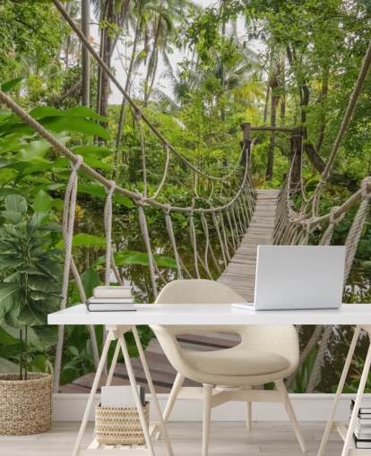 Wood and Rope Bridge in a Jungle Wallpaper Wood and Rope Bridge in a Jungle Wallpaper