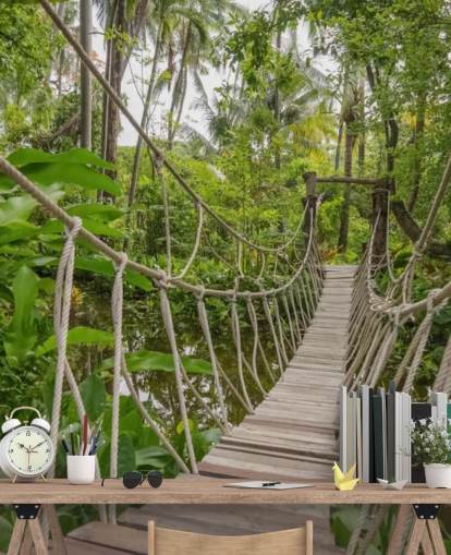 Wood and Rope Bridge in a Jungle Wallpaper