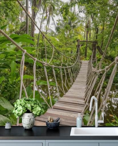 Wood and Rope Bridge in a Jungle Wallpaper