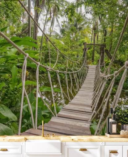 Papel pintado Puente de madera y cuerda en una selva