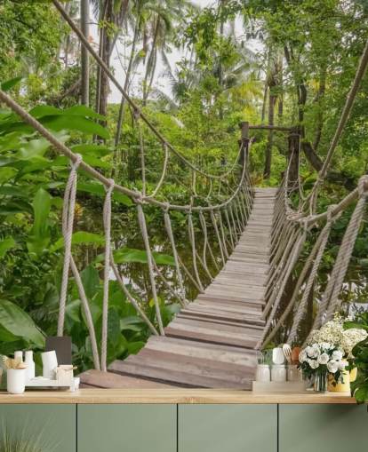 Papel pintado Puente de madera y cuerda en una selva