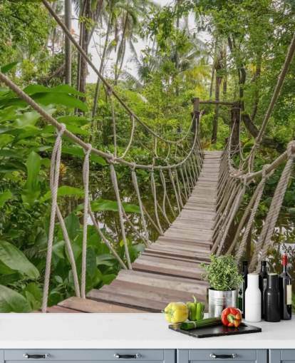 Wood and Rope Bridge in a Jungle Wallpaper