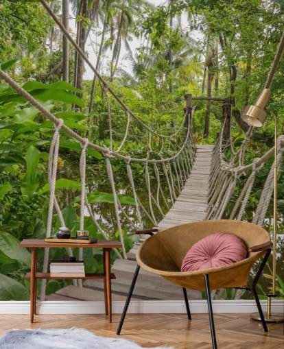 Wood and Rope Bridge in a Jungle Wallpaper Wood and Rope Bridge in a Jungle Wallpaper